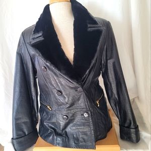 Blueline & Company double breasted black leather alligator print jacket size M